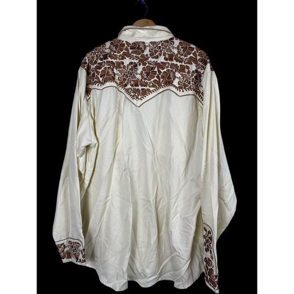 Scully 2XL Shirt White Brown Heavily Embroidered Rodeo Western Pearl Snap Mens - Picture 6 of 7